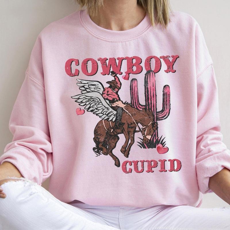 Cowboy Cupid, Horse, Western, Country, Sweatshirt, Valentine's Day, Crew Neck, Women's, Crewneck, Valentine's Day, Love,...