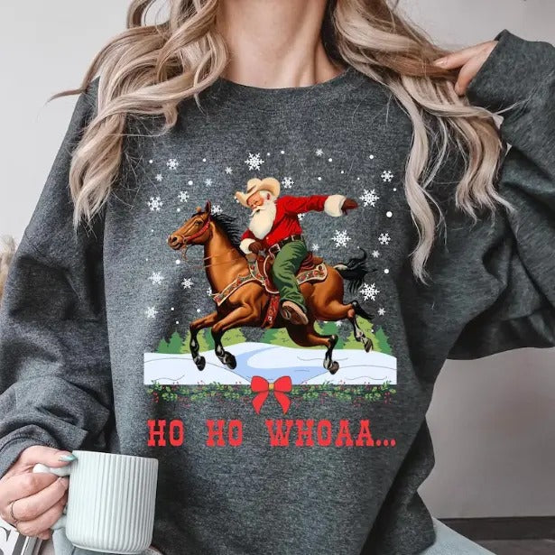 Cowboy Santa Sweatshirt, Cowboy Xmas Sweater, Giddy Up Jingle Horse Pick Up Your Feet, Howdy Country Christmas Horse,...