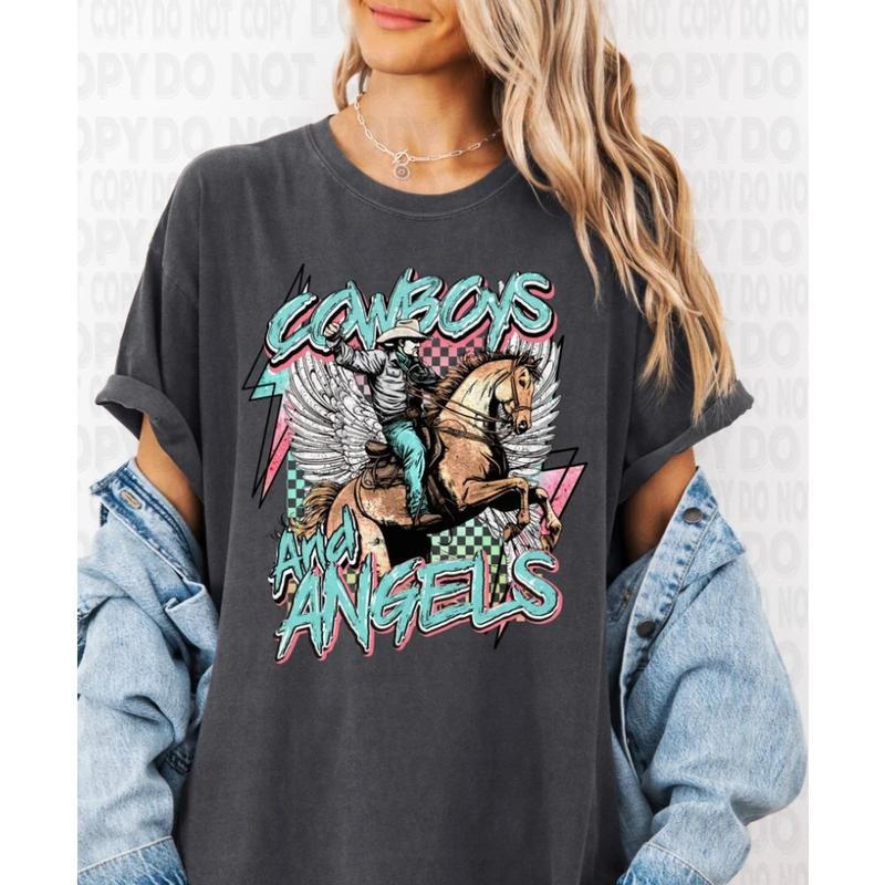 Cowboys and Angels Comfort Colors Graphic Tee, Country Western Shirt, Rodeo Outfit Tee, Cowboy Concert Style Hoodie,...