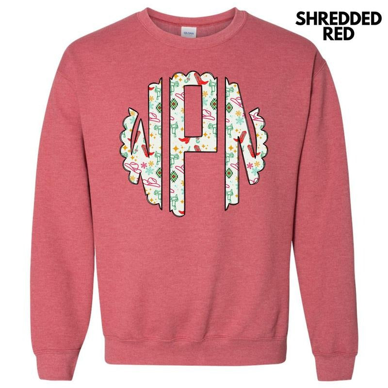 Cowgirl Christmas Monogram Sweatshirt 'NLB' T-Shirts, Hoodie | HypeCrazeTee.com