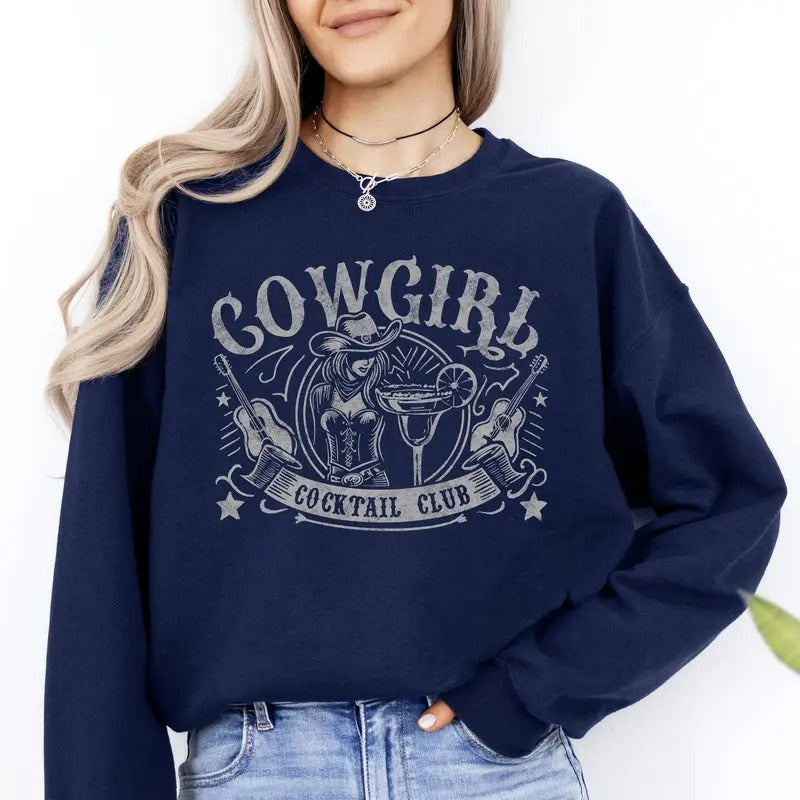 Cowgirl Cocktail Club, Western, Country Sweatshirt, Crew Neck, Women's, Crewneck T-Shirts, Hoodie | HypeCrazeTee.com
