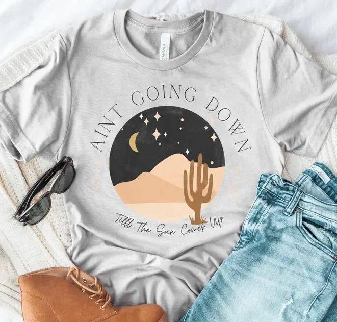 Cowgirl Country T-shirt Ain't Going Down Tshirt Retro Cowboy Tee Throwback Country T-shirt Cowgirl Retro Tee Comfort Top...