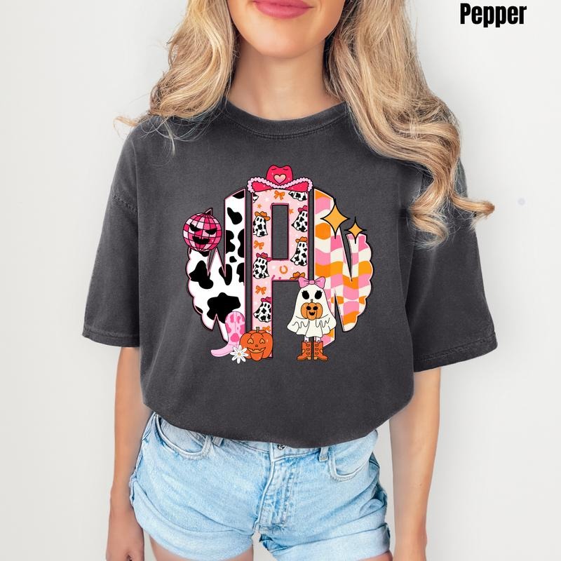 Cowgirl Halloween Monogram Comfort Colors T-Shirt 'NLB' Hoodie, Sweatshirt | HypeCrazeTee.com