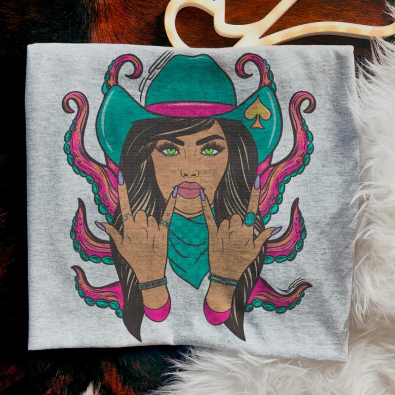 Cowgirl Kraken shirt, vintage crewneck sweatshirts, western outfit women, cowgirl outfits, western clothing stuff tops,...