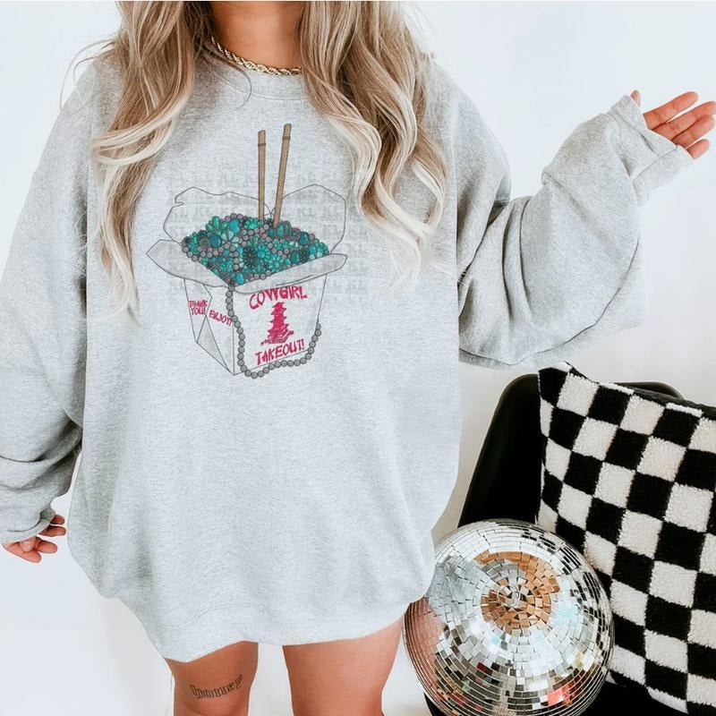 Cowgirl Takeout Sweatshirt, western clothing hoodies, western outfits women, western tops T-Shirts | HypeCrazeTee.com