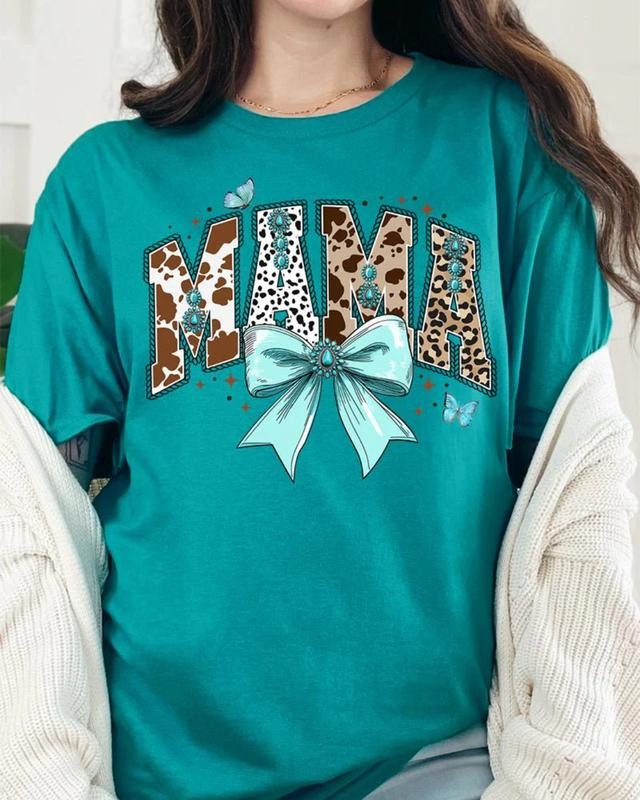 Cowhide Coquette Mama Short Sleeve Relaxed Fit T-Shirt MAMA Graphic Tee Crewneck Comfort unisex sleeve tee Print Hoodie,...