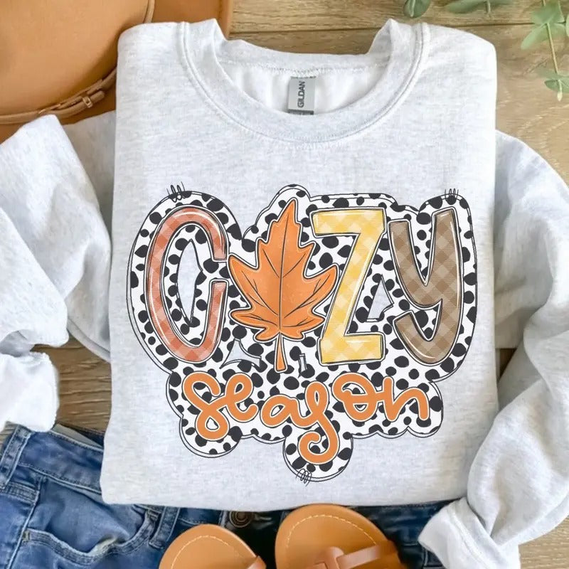 Cozy Season Fall Dotted Ash Grey T-Shirts, Hoodie, Sweatshirt