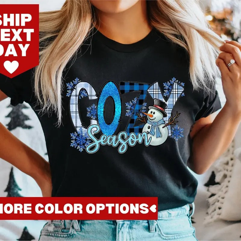 Cozy Season Winter Sn0wman T-Shirt, Winter Holiday Snowflakes Tee, Cozy Season Sn0wman Snowflakes T-Shirt Hoodie, Sweatshirt