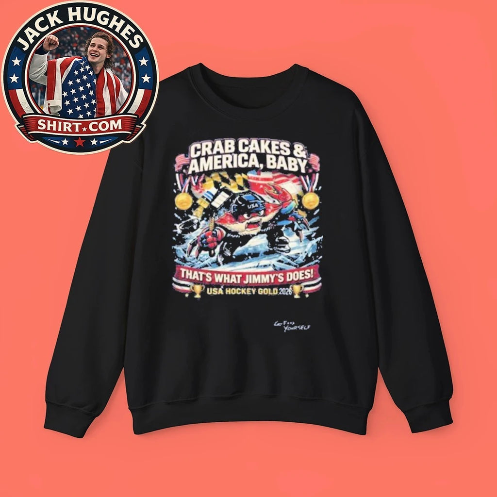 Crab Cakes &amp; America Baby Usa That’s What Jimmy’s Does Hockey Gold 2026 T-Shirt
