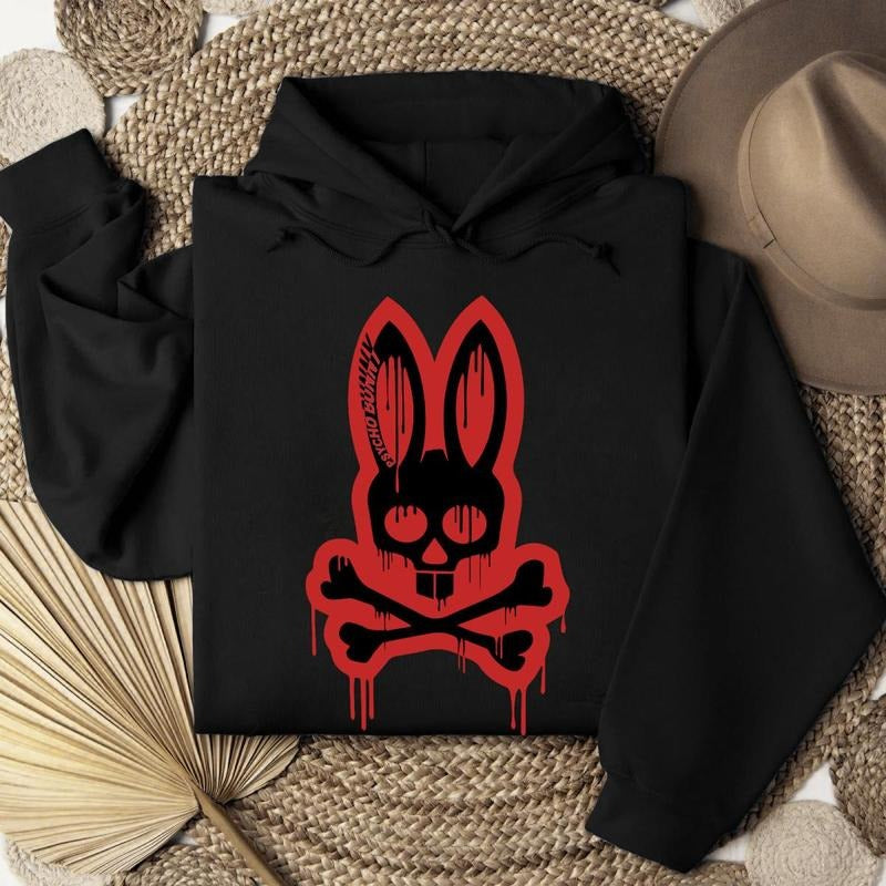 Crazy Bunny Hoodie, Psycho Bunny Skull & Blood Bone, Punk, Cool Shirt Sweatshirt | HypeCrazeTee.com