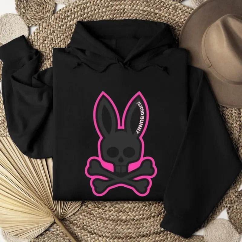 Crazy Bunny Unisex Hoodie, Psycho Bunny Skull & Bone, Punk, Cool Shirt Sweatshirt | HypeCrazeTee.com