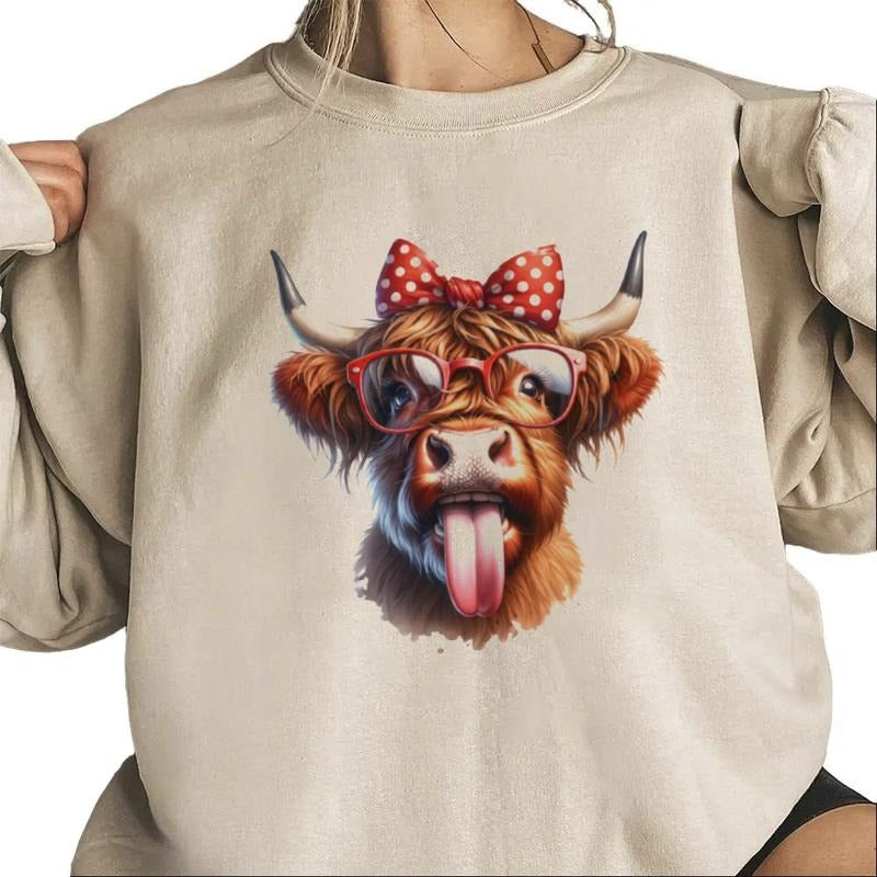 Crazy Highland Cow Sweatshirt Unisex Funny Heifer Cheeky Cow With Polka Dot Bow T-Shirt Hoodie | HypeCrazeTee.com