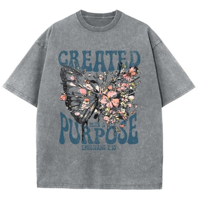 Created With Purpose Unisex Washed T-Shirt, Christian Tshirts, Christian Jesus  t shirts, Vintage 90s Graphic Tee Gift...