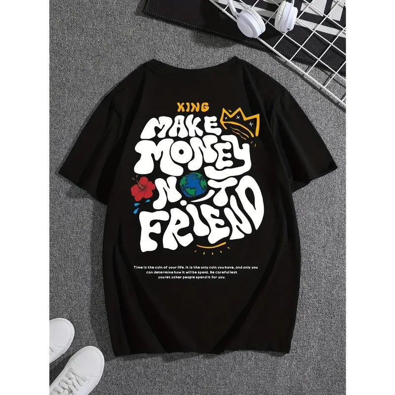 Creative Alphabet Print Men's Fashion Tee, Casual Short Sleeve Round Neck T-shirt, Summer Outdoor Menswear Top...