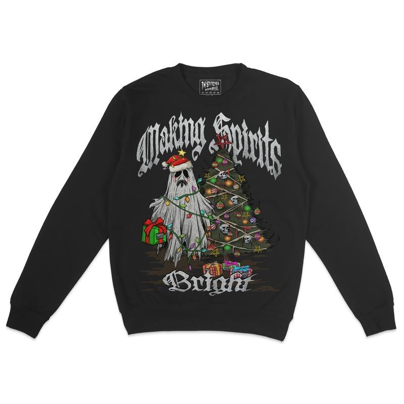 Crewneck Sweatshirt - Making Spirits Bright, Spooky X-Mas, Unisex, Sweater T-Shirts, Hoodie | HypeCrazeTee.com