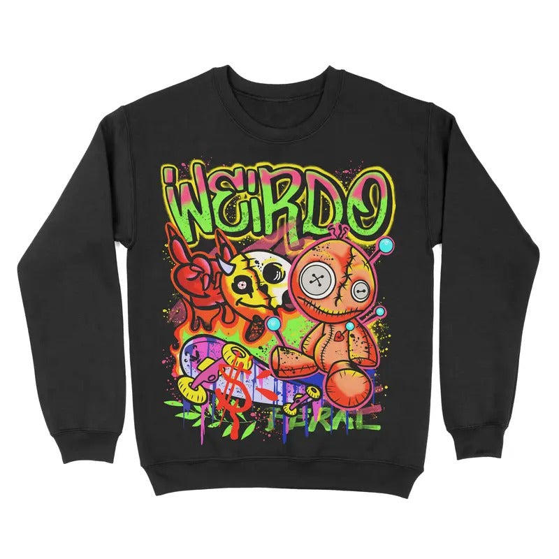 Crewneck Sweatshirt - Weirdo, Halloween, Fall, Spooky Sweatshirt, Funny Graphic T-Shirts, Hoodie | HypeCrazeTee.com