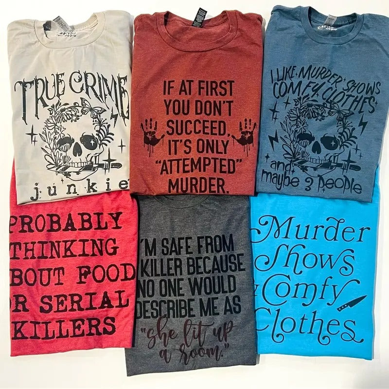 Crime Show Junkie Tees Murder Shows and Comfy Clothes Tshirts TV Crime Show T-Shirts Unisex Mystery Show Tops Womens TV...