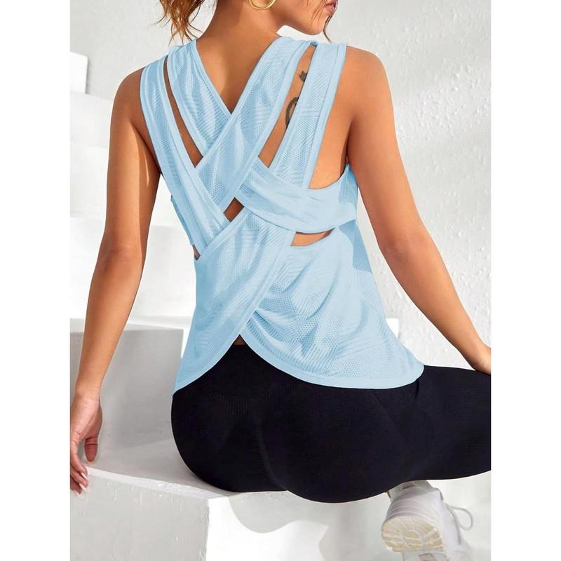 Crisscross Back Sleeveless Sports Tank Top Active Running Tops Athletic Yoga Shirts Hoodie, Sweatshirt | HypeCrazeTee.com