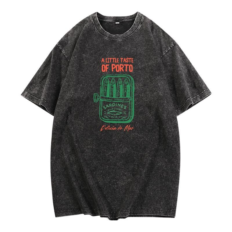 Culinary - Inspired T - Shirt: Celebrate Porto's Sardine Delight on a Washed