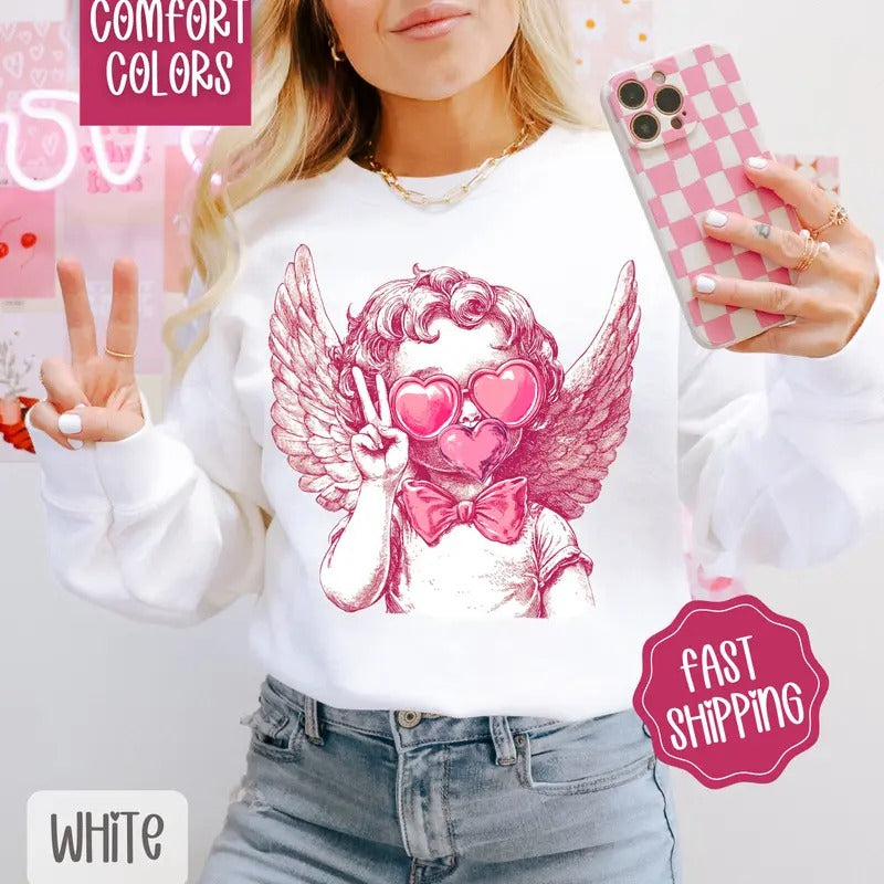 Cupid Bubble Comfort Colors Sweatshirt, Valentine's Day Women's Crewneck, Holiday Women's Sweater T-Shirts, Hoodie