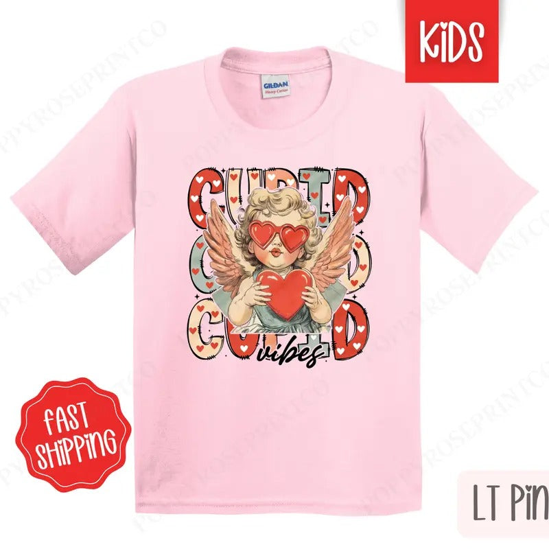 Cupid Vibes Kids Shirt - Valentine's Day Children's Tshirt - Youth Holiday Tee Gildan Hoodie, Sweatshirt | HypeCrazeTee.com