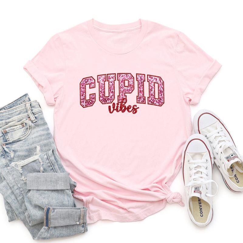 Cupid Vibes, Collegiate, Love, Super Soft Tshirt, Valentine's Day Hoodie, Sweatshirt | HypeCrazeTee.com