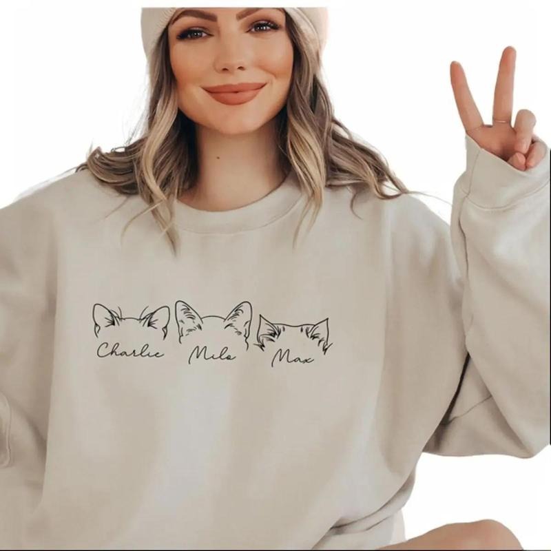 Custom Cat Sweatshirt, Cat Mom Sweatshirt, Cat Ears Sweatshirt, Cat Mom Personalized Gift, Cat Mom Gift, Custom Cat Mama...