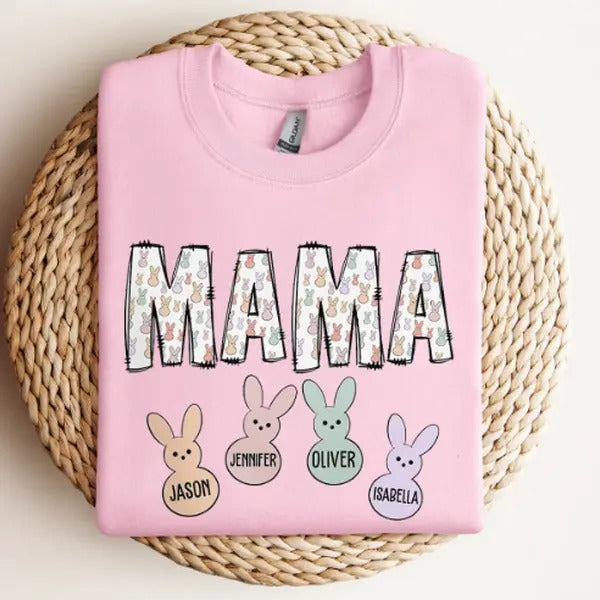 Custom Easter Mama Sweatshirt With Kids Names, Mama Easter Sweater, Mom Easter Shirt, Cute Easter Shirt, Mamas Bunnies...