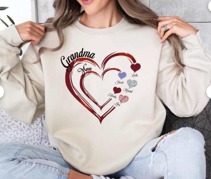 Custom Grandma and Mom Sweatshirt, Custom Grandma Heart Sweater, Custom Grandma With Kid Names, Mom Heart Sweatshirt,...
