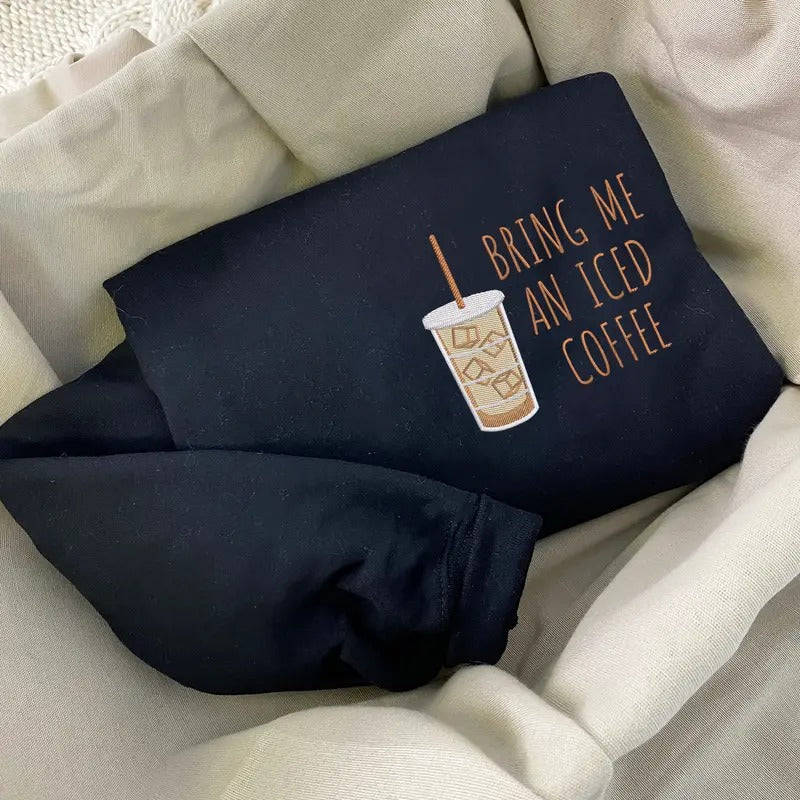Custom Iced Coffee Embroidered Sweatshirt, On The Rocks Crewneck T-Shirts, Hoodie | HypeCrazeTee.com