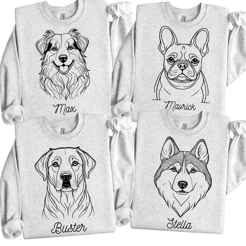 Custom Minimalist Outline Dogs Sweatshirt, Personalized Dog Breed and Dog Name Crewneck, Personalization Dog T-Shirts, Hoodie