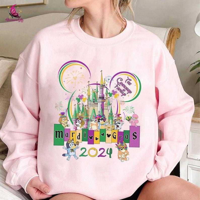 Custom Name Bluey Mardi Gras 2024 Shirt | Bluey Family Shirt, Bluey Mardi Carnival Celebration Shirt, Mardi Gras Bluey...