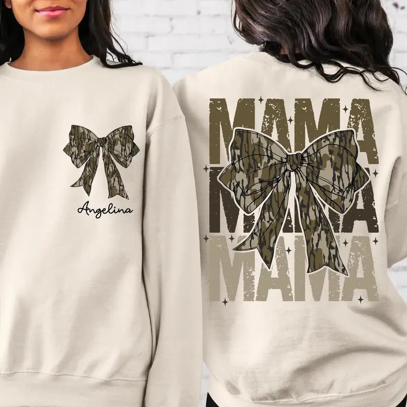 Custom Name Camo Mama 2 Sided Sweatshirt, Camo Letters Mama Sweatshirt, Trendy Mom Sweater, Mom Life Sweatshirt, Gift For...