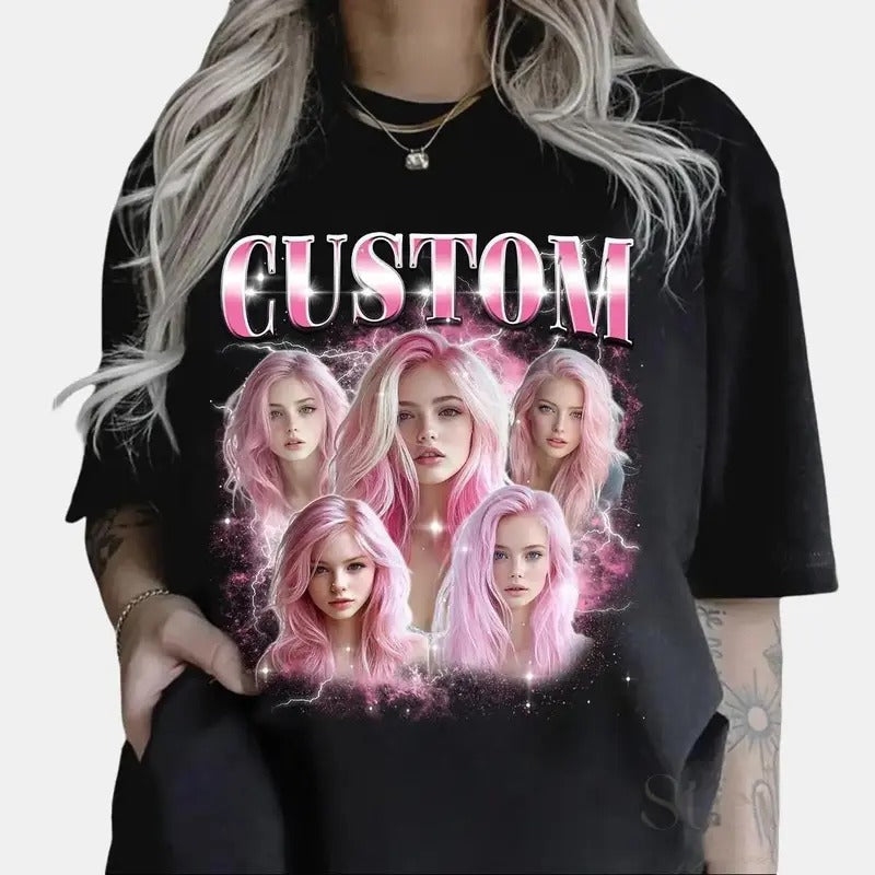 Custom Photo Bootleg Girlfriend 6 Face Valentine Couples Personalized Face Cotton Fabric T-Shirts, Hoodie, Sweatshirt