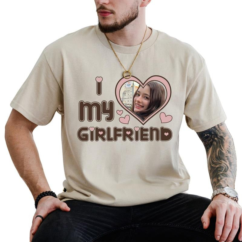 Custom Photo I Love My Girlfriend Shirt, I Heart My Girlfriend Tshirt, I Love My Wife Top, Valentine's Day Gifts for Him,...