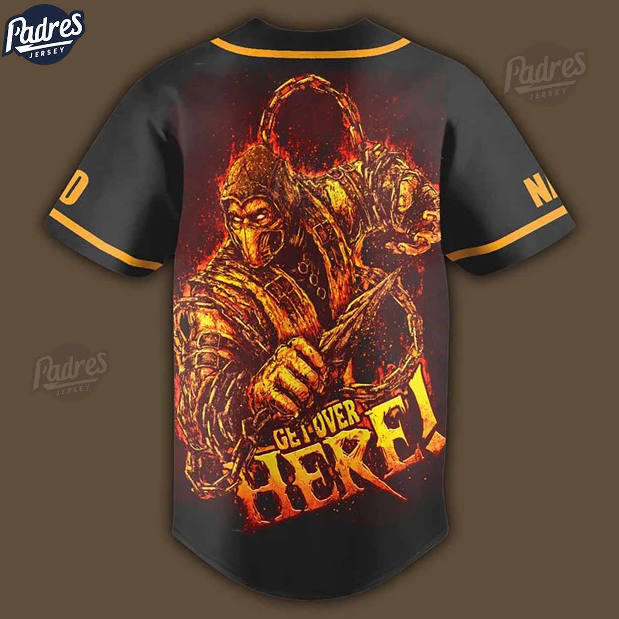 Custom Scorpion Get Over Here Mortal Kombat Baseball Jersey - Padres Jersey Oasis: Elevate Your Baseball Style Game