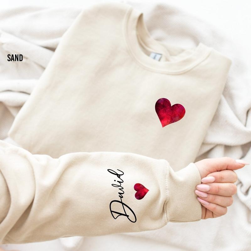 Custom Name Sleeve Valentine Heart T-Shirts, Hoodie, Sweatshirt