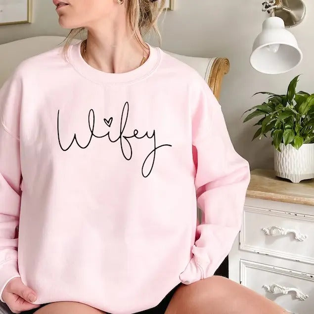 Custom Wifey Sweatshirt with Date on Sleeve, Personalized Wife Sweatshirt, Mrs Sweatshirt, Best Gifts For Women, Bride...