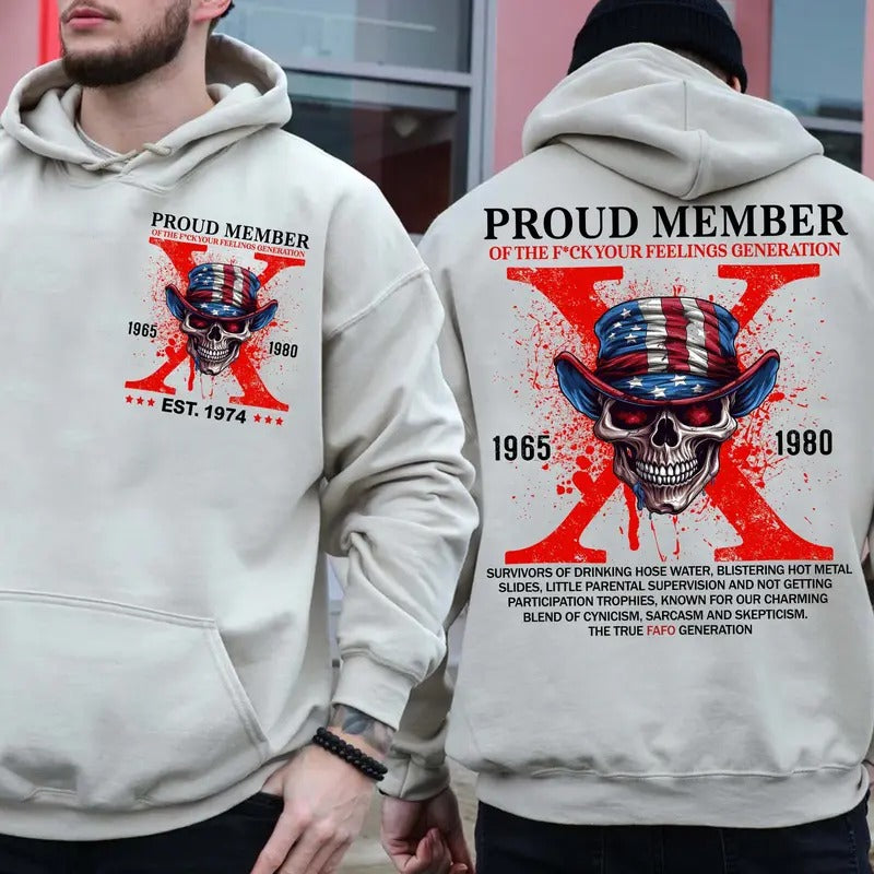 Custom Year Generation X Skull Hoodie, Fafo Generation, Raised on Hose Water and Neglect, 100% Cotton, Two-Sided Design...
