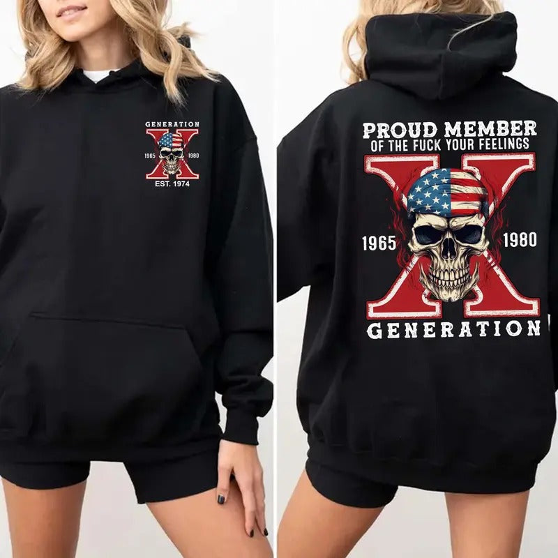 Custom Year Generation X Skull New Version 2 Hoodie, Christmas Generation X Shirt, Raised on Hose Water and Neglect...
