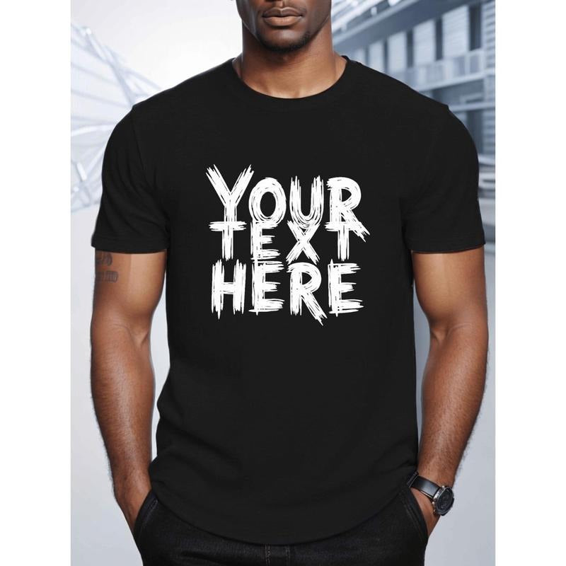 Customizable Men'S T-Shirt - Casual Crew Neck, Short Sleeve, Polyester, Machine Washable