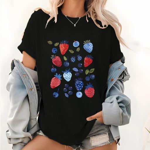 Cute Berry Tshirt | Strawberry Shirt, Cottagecore Summer Blueberry Shirt, Strawberry Print Top, Botanical Garden Tshirt...