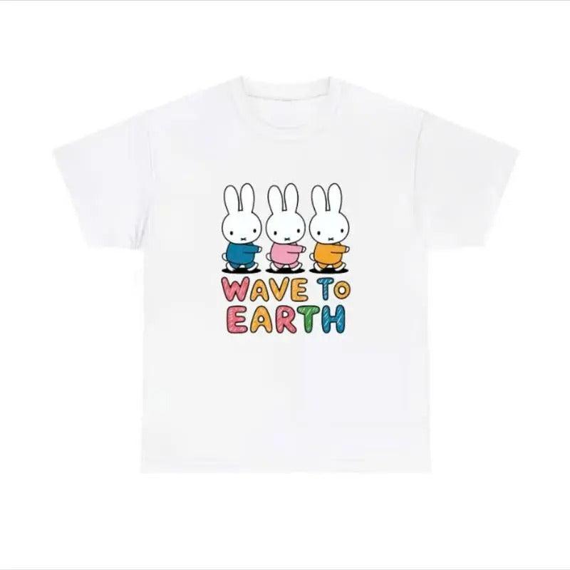 Cute Bunny Meme T-shirt, Wave to Earth Miffy Inspired Fan Tee Casual Top Womenswear T-shirt Cotton Check Hoodie, Sweatshirt