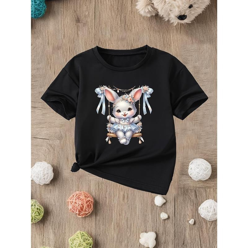 Cute Bunny Swinging Cartoon Stylish Summer Comfortable T-Shirt Hoodie, Sweatshirt | HypeCrazeTee.com