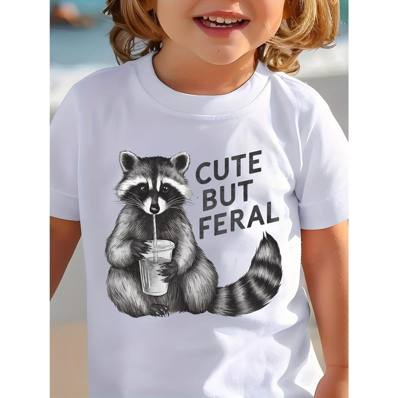 Cute But Feral Boys' Pure Cotton T-Shirt Casual And Comfortable The Perfect Blend of Fashion And Practicality Hoodie,...