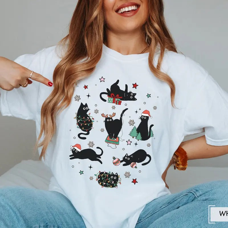 Cute Cat Christmas Sweatshirt, Cat Lover Gift For Christmas, Womens Christmas Sweatshirt, Holiday Sweatshirt, Cat Mom...