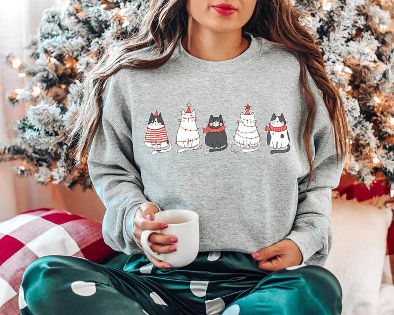 Cute Cat Christmas Sweatshirt, Christmas Cat Tee Shirt, Cat Lover Holiday Shirt, Xmas Gift For Cat Lover Hoodie