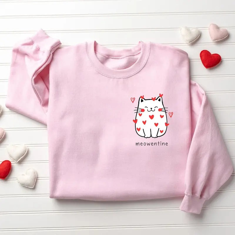 Cute Cat Valentine Sweatshirt, Cat Lover Valentine Sweatshirt, Girls Valentines Day Gift, Funny Valentines Day Sweater...