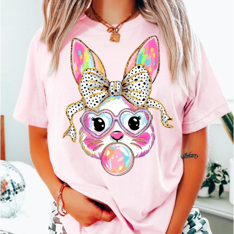 Cute Coquette Easter Comfort Colors Shirt, Easter Bow Tshirt, Easter Rabbit Shirt, Easter Shirts for Women, Easter Bunny...