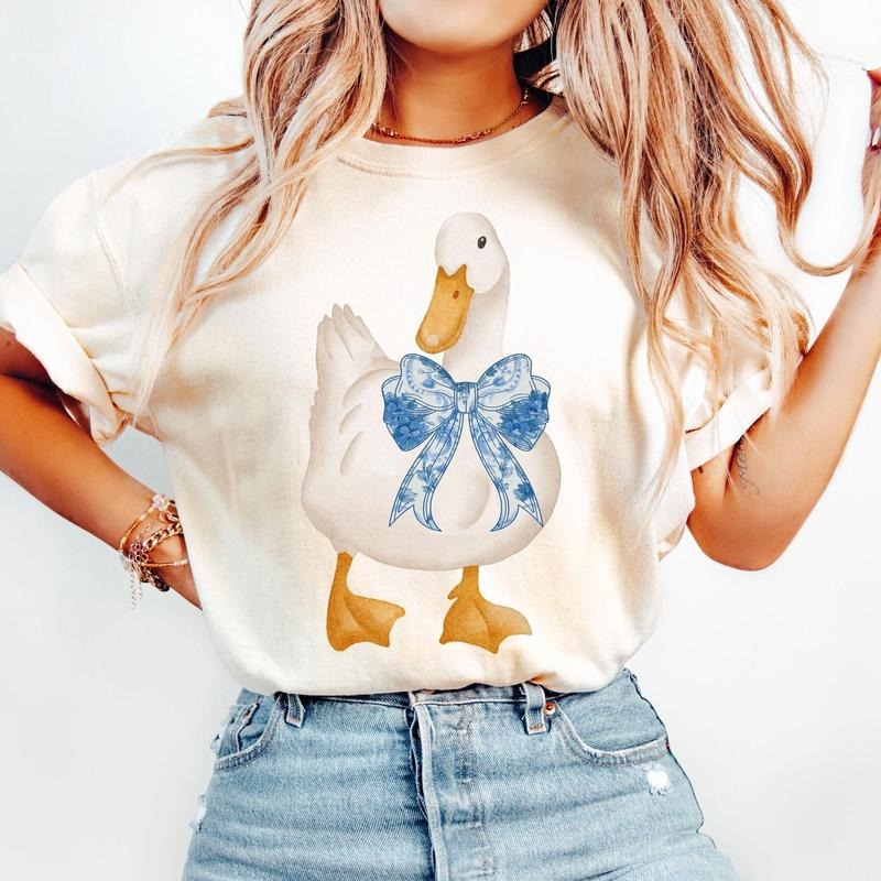 Cute Coquette Goose Shirt, Goose Lover Tee, Coquette Floral Girly Goose T-shirt Hoodie, Sweatshirt | HypeCrazeTee.com